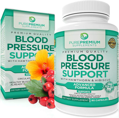 PurePremium Supplements Blood Pressure Supplements with Hawthorn Berry, Hibiscus - Nitric Oxide for Normal Blood Pressure Support w/Vitamin B12 - Garlic Supplements for Normal Nitric Oxide - 90 Caps - zenfulharmony.com