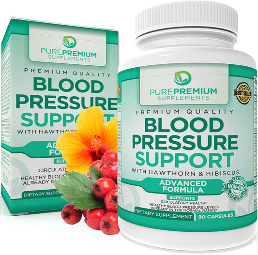 PurePremium Supplements Blood Pressure Supplements with Hawthorn Berry, Hibiscus - Nitric Oxide for Normal Blood Pressure Support w/Vitamin B12 - Garlic Supplements for Normal Nitric Oxide - 90 Caps - zenfulharmony.com