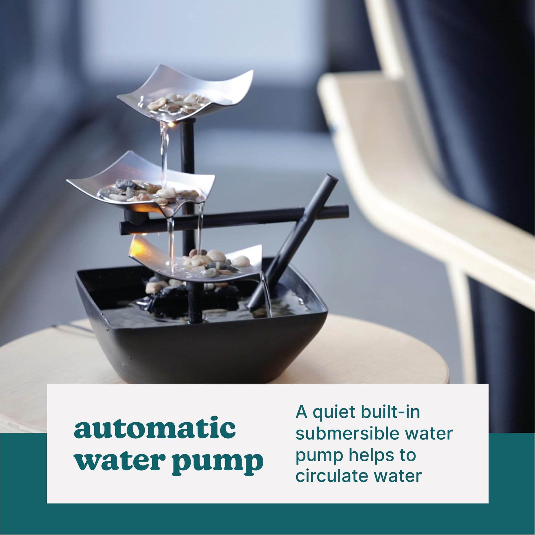 Homedics Tabletop Water Fountain, Home Décor Soothing Sound Machine - Automatic Pump, Deep Basin & Natural River Rocks. Indoor Zen Relaxation for Office, Living Room, or Bedroom, 8.25” Tall - zenfulharmony.com