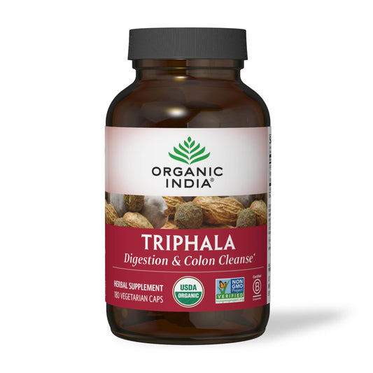 Organic India Triphala Capsules Organic - Herbal Supplement with Amla, Bibhitaki, Haritaki, Digestion & Colon Support, Immune System Support, Adaptogen, Vegan, USDA Certified Organic - 180 Capsules - zenfulharmony.com