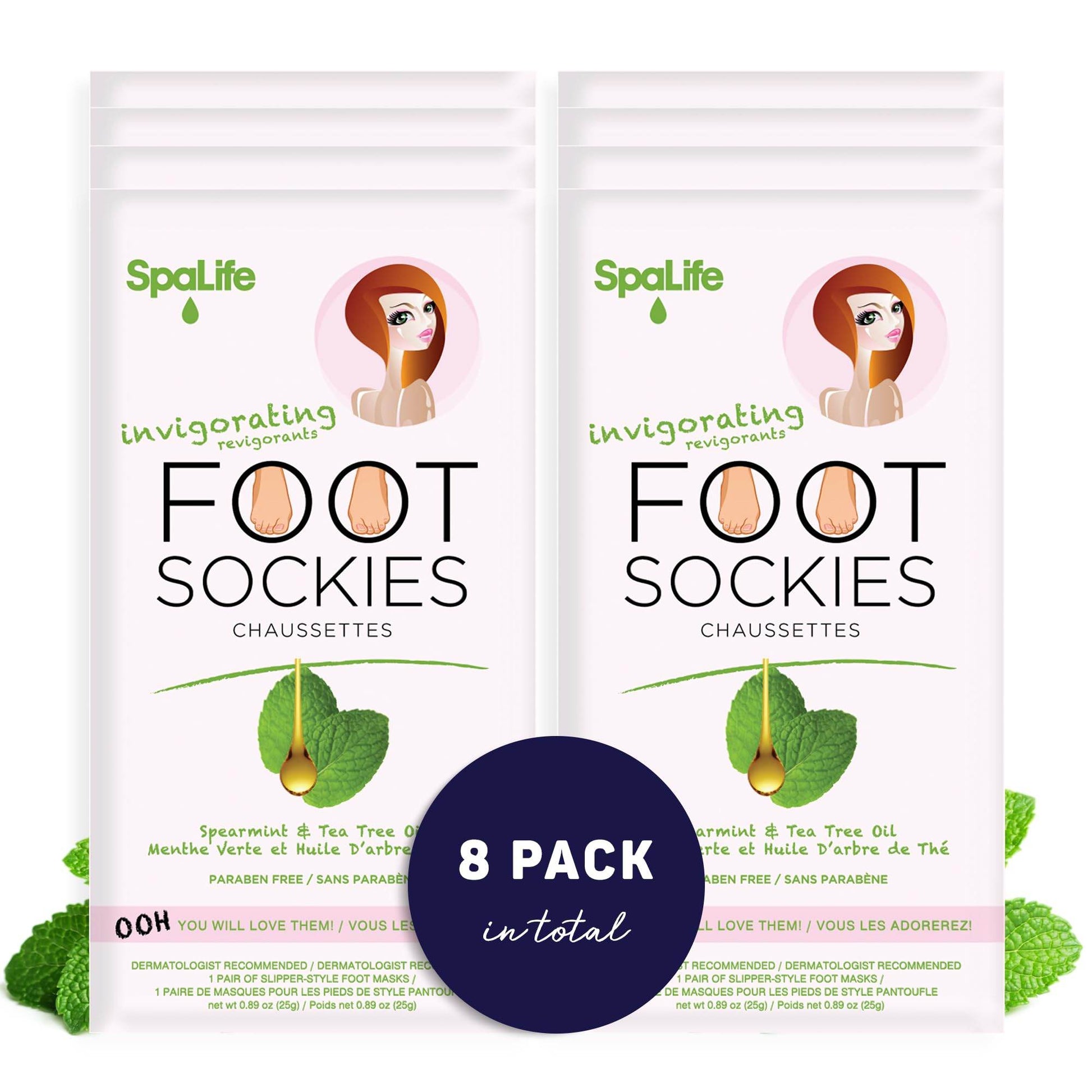 SpaLife Softening Care Foot Sockies (8-Pack) - Spearmint & Tea Tree Oil, Exfoliating Pack for Healthy Feet, Intensive Repair, Callus Remover Sockies, Dry Skin Solution, Moisturizing Foot Treatment - zenfulharmony.com