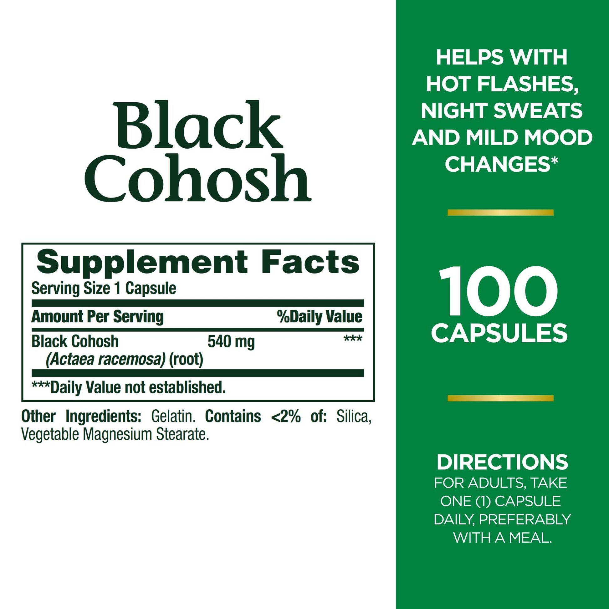 Nature's Bounty Black Cohosh Root Pills and Herbal Health Supplement, Natural Menopausal Support, 540 mg, 100 Capsules - zenfulharmony.com