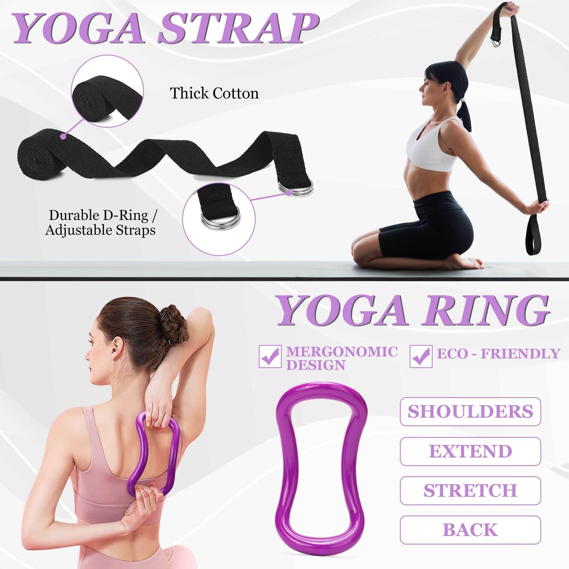 THYWD Yoga Wheel 12 in 1 Set with Back Cracker Roller for Pain Relief & Deep Tissue Massage Yoga Blocks 2 Pack with Yoga Ring, Yoga Accessory for Stretching Equipment, Yoga Starter Kit for Beginner - zenfulharmony.com