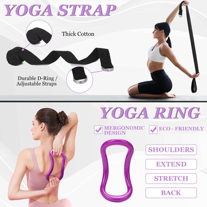 THYWD Yoga Wheel 12 in 1 Set with Back Cracker Roller for Pain Relief & Deep Tissue Massage Yoga Blocks 2 Pack with Yoga Ring, Yoga Accessory for Stretching Equipment, Yoga Starter Kit for Beginner - zenfulharmony.com