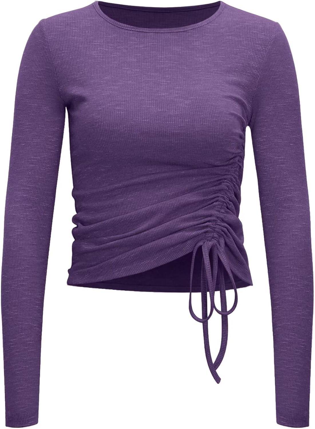 Womens Long/Short Sleeve Workout Tops Ruched Side Yoga Atheltic Shirt Slim Fitted - zenfulharmony.com