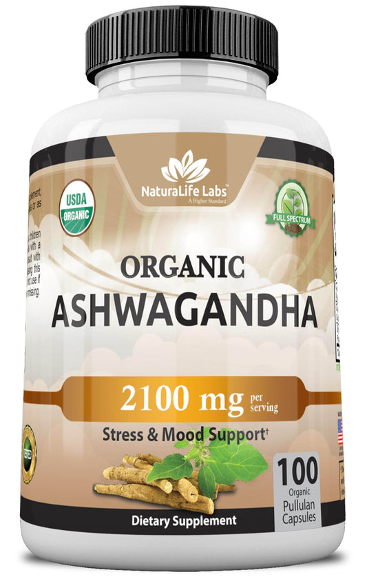 Organic Ashwagandha 2,100 mg - 100 Veggie Capsules Pure Organic Ashwagandha Powder and Root Extract - Stress Relief, Mood Enhancer - zenfulharmony.com
