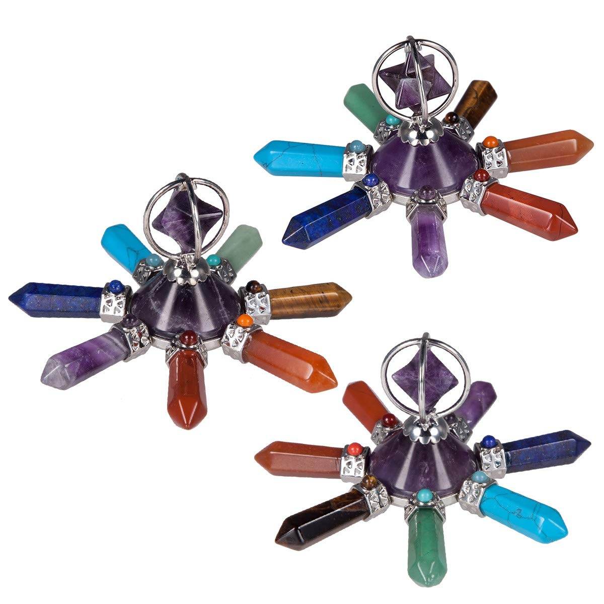 Rockcloud 7 Chakra Healing Crystal Points Energy Generator, Merkaba Stone Figurine for Home Decor, Amethyst - zenfulharmony.com