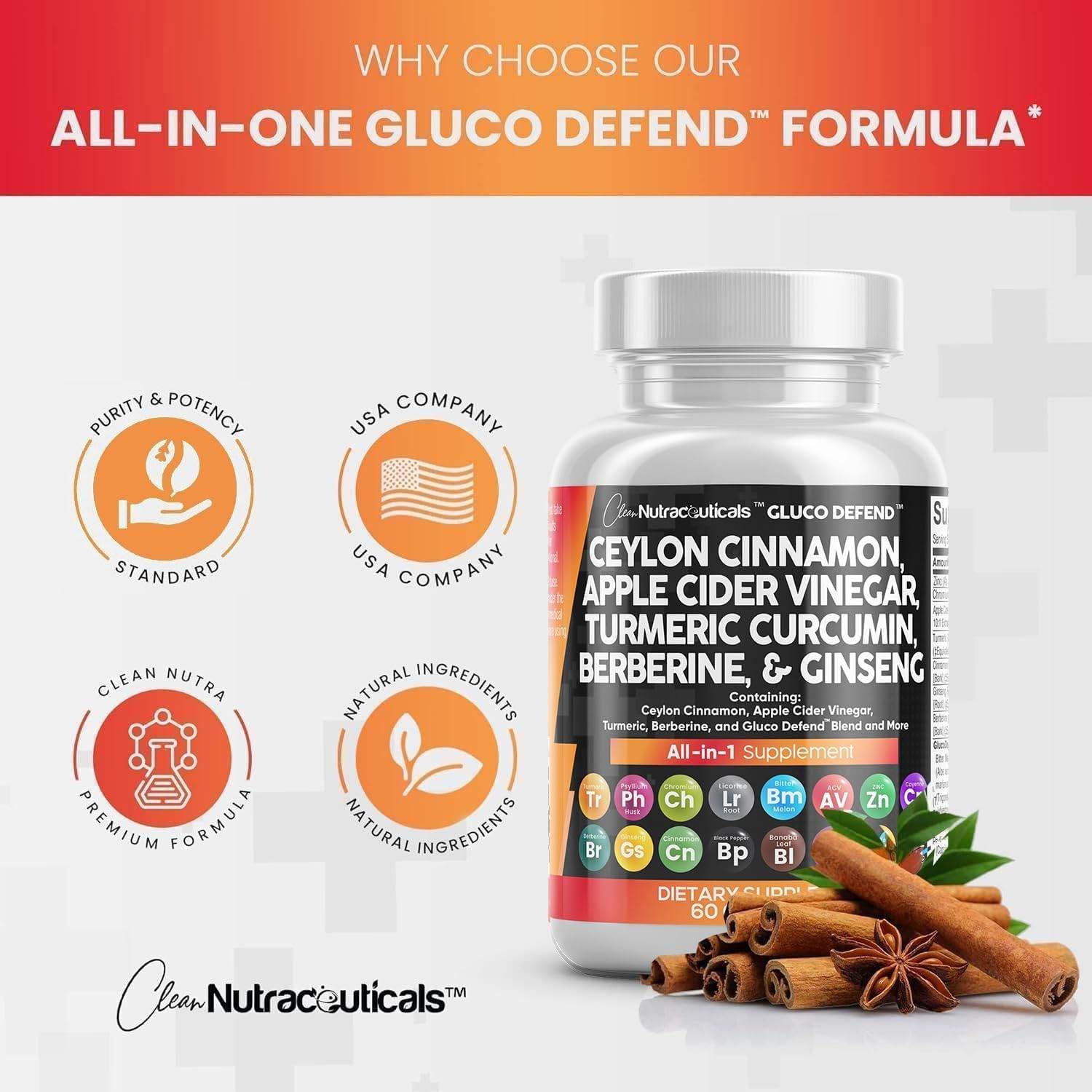 Clean Nutraceuticals Ceylon Cinnamon 3000mg Turmeric 3000mg Apple Cider Vinegar 3000mg Ginseng 2000mg Berberine 1200mg Plus Bitter Melon Gymnema Milk Thistle Fenugreek - zenfulharmony.com