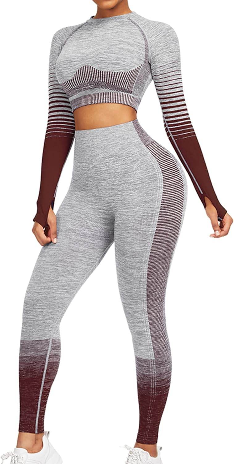 JOYMODE Workout Sets for Women 2 Piece High Waist Seamless Leggings and Crop Top Yoga Outfit - zenfulharmony.com