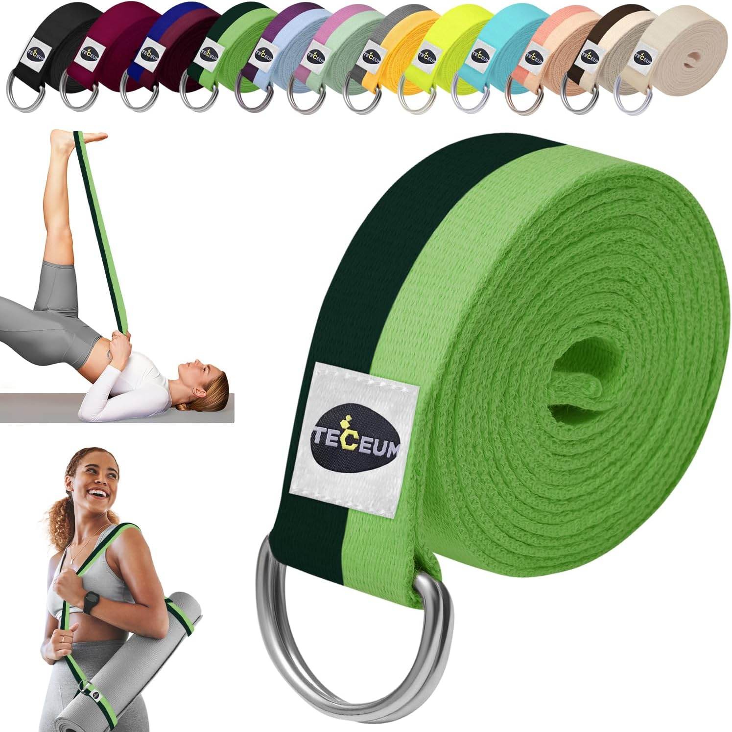 TECEUM Yoga Strap & Mat Strap – 2 IN 1 – Cotton – 6 ft 8 ft 10 ft (30+ colors) – Adjustable Non-Slip Belt for Yoga, Pilates, Stretching, Physiotherapy, Fitness & Home Workout – For Carrying Mats - zenfulharmony.com