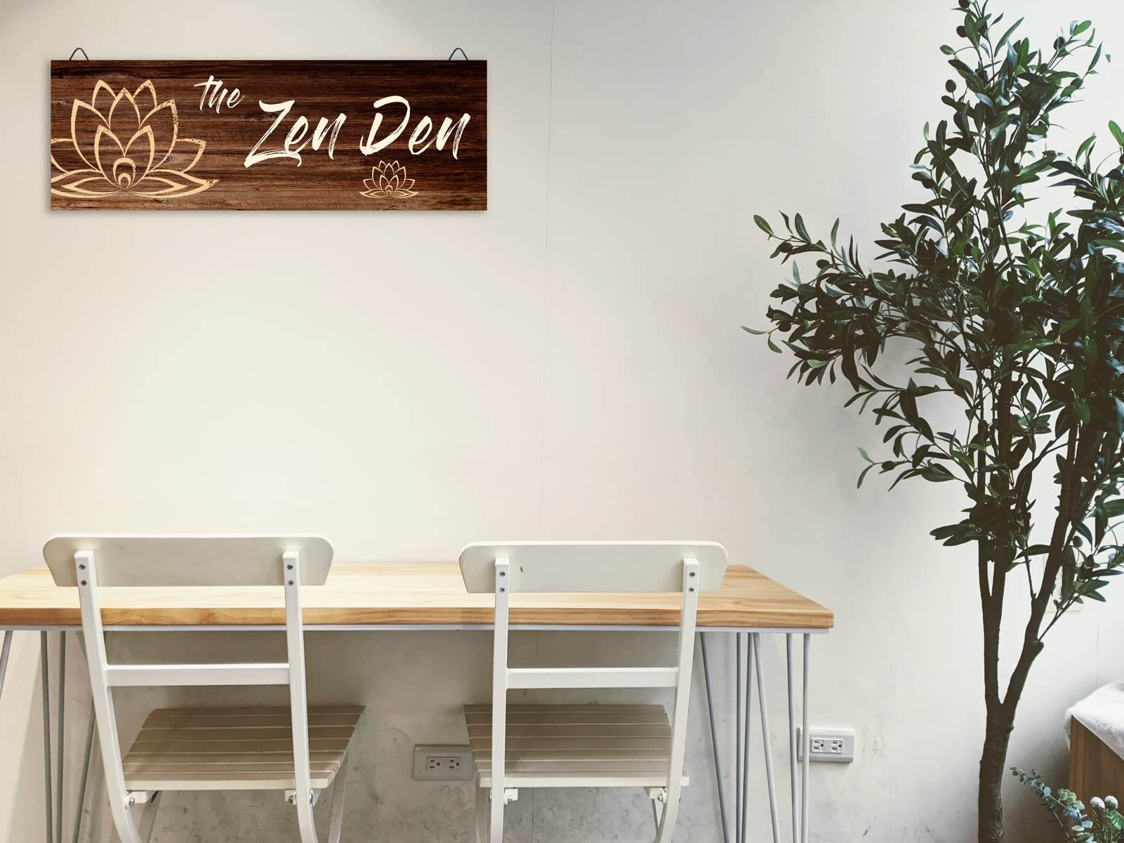 The Zen Den Wooden Wall Sign, 13.7 x 4.7 Inches Hippie Room Decoration with Hooks, Hanging Meditation Accessories Decor for Chakra, Spiritual Room Accents - zenfulharmony.com
