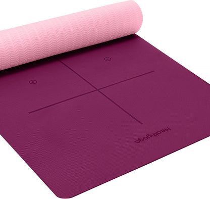 Heathyoga Eco Friendly Non Slip Yoga Mat, Body Alignment System, SGS Certified TPE Material - Textured Non Slip Surface and Optimal Cushioning,72"x 26" Thickness 1/4" - zenfulharmony.com