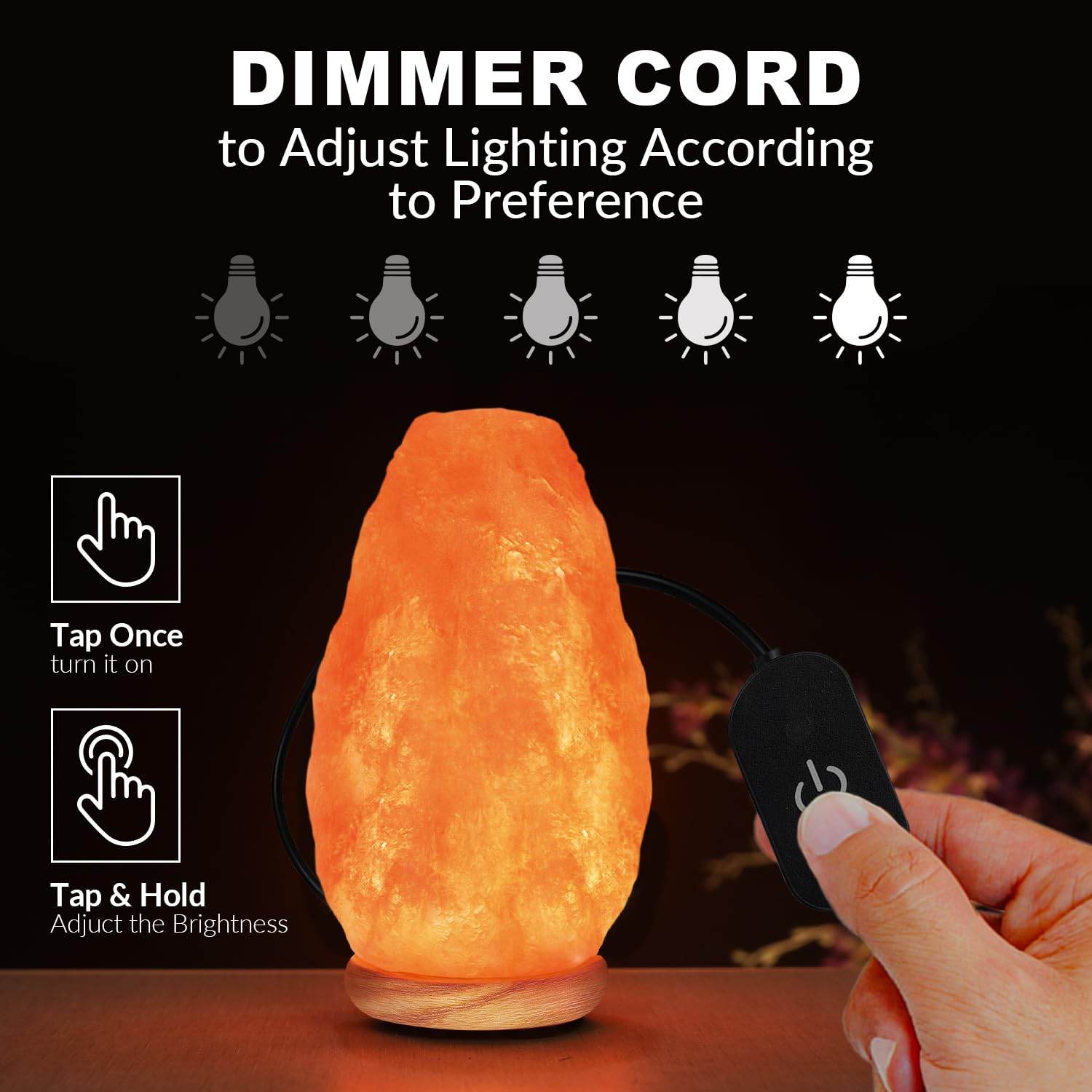 WBM Salt Lamp – USB Himalayan Salt Lamp with Touch Dimmer Control | Wooden Base | LED Bulb | 5-7lbs - zenfulharmony.com