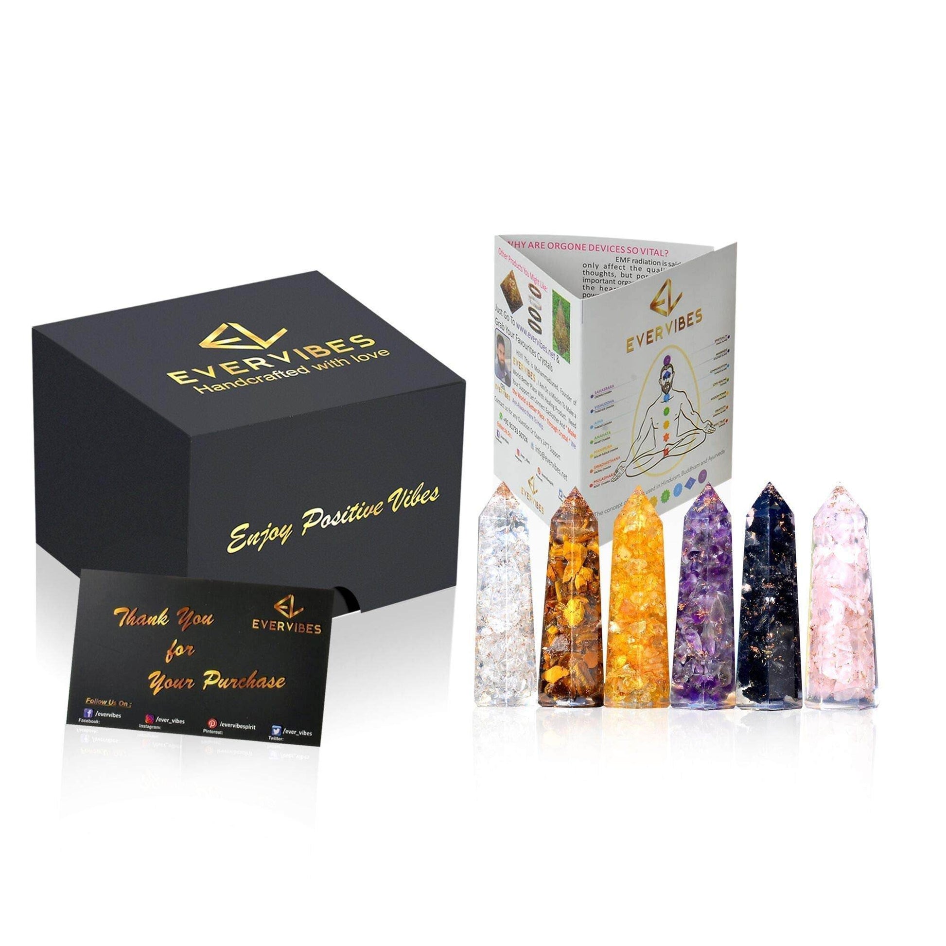 Healing Crystal Wand Set of 6 Orgonite – Includes 3” Amethyst Crystal, Tigers Eye, Rose Quartz, Black Tourmaline Stone, Citrine and Clear Quartz Orgone Crystal Plus Black Tourmaline Necklace - zenfulharmony.com