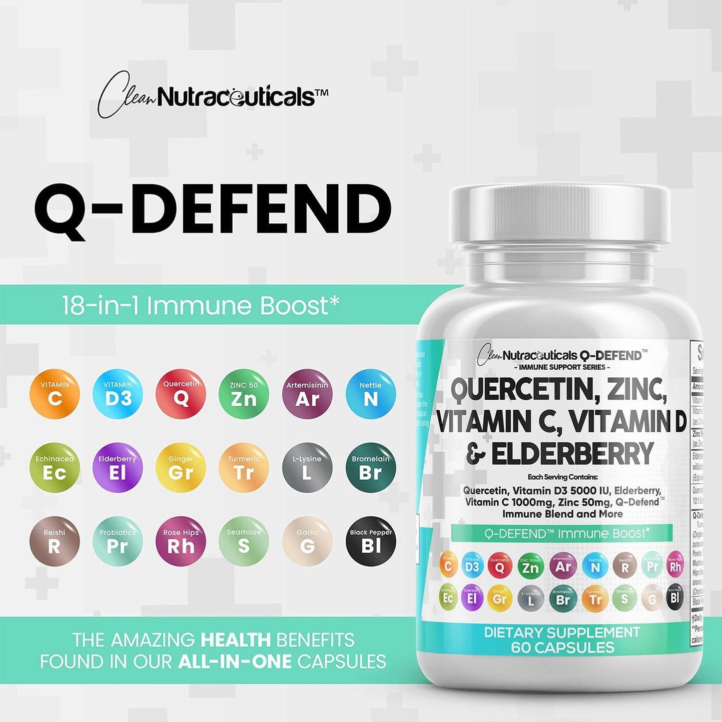 Clean Nutraceuticals Quercetin 1000mg Zinc 50mg Vitamin C 1000mg Vitamin D 5000 IU Bromelain Elderberry - Lung Immune Support Supplement Adults with Artemisinin, Sea Moss, Echinacea, Allergy Relief - zenfulharmony.com