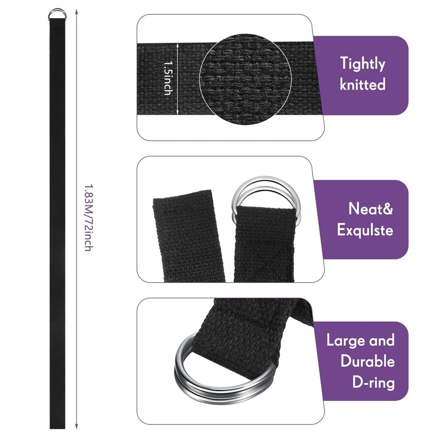 10 Pcs Yoga Strap 6Ft Exercise Stretch Bands for Flexibility with Adjustable Metal D Ring Buckle Loop Stretch Strap Non Elastic Yoga Belt Yoga Exercise Adjustable Straps for Pilates(Black) - zenfulharmony.com