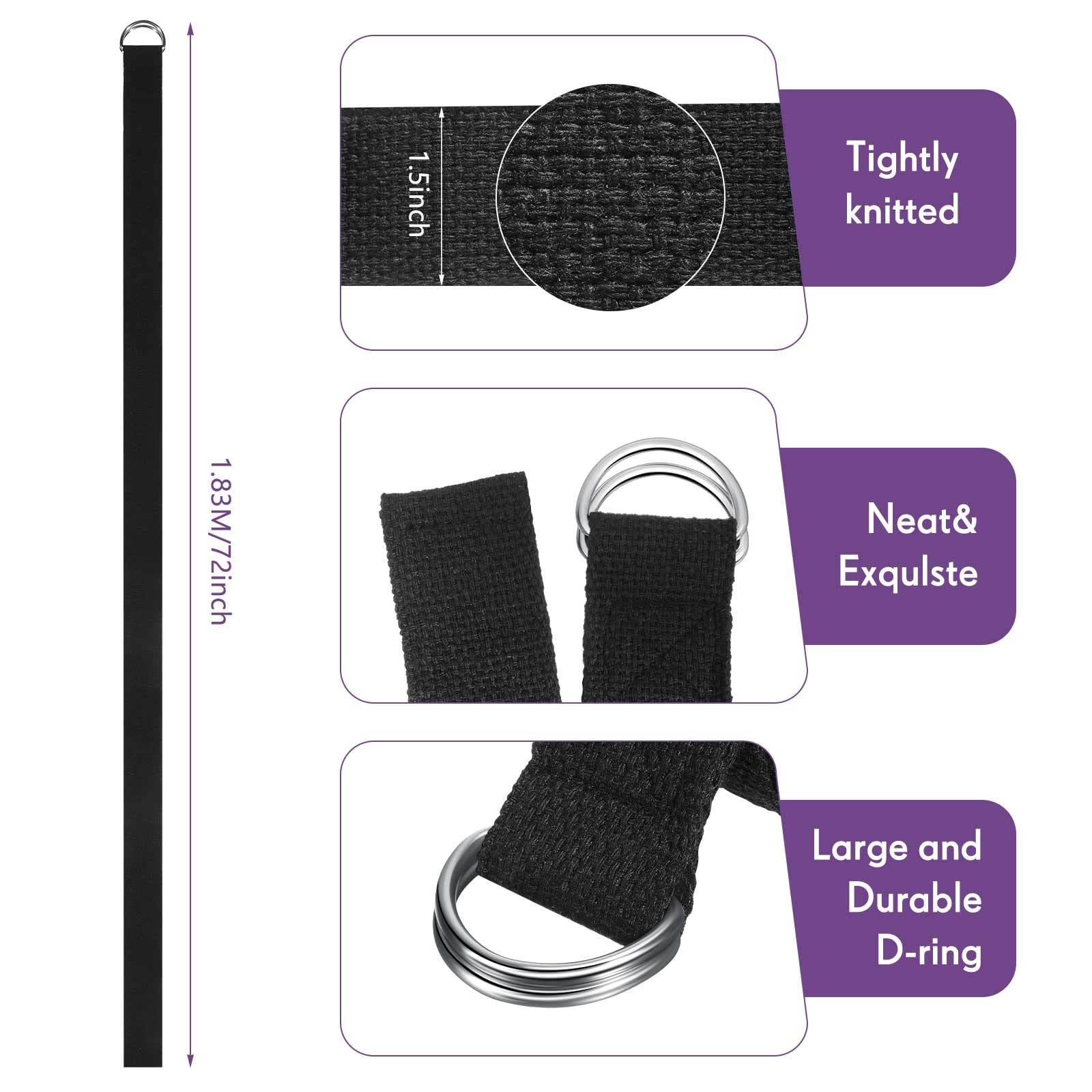 10 Pcs Yoga Strap 6Ft Exercise Stretch Bands for Flexibility with Adjustable Metal D Ring Buckle Loop Stretch Strap Non Elastic Yoga Belt Yoga Exercise Adjustable Straps for Pilates(Black) - zenfulharmony.com