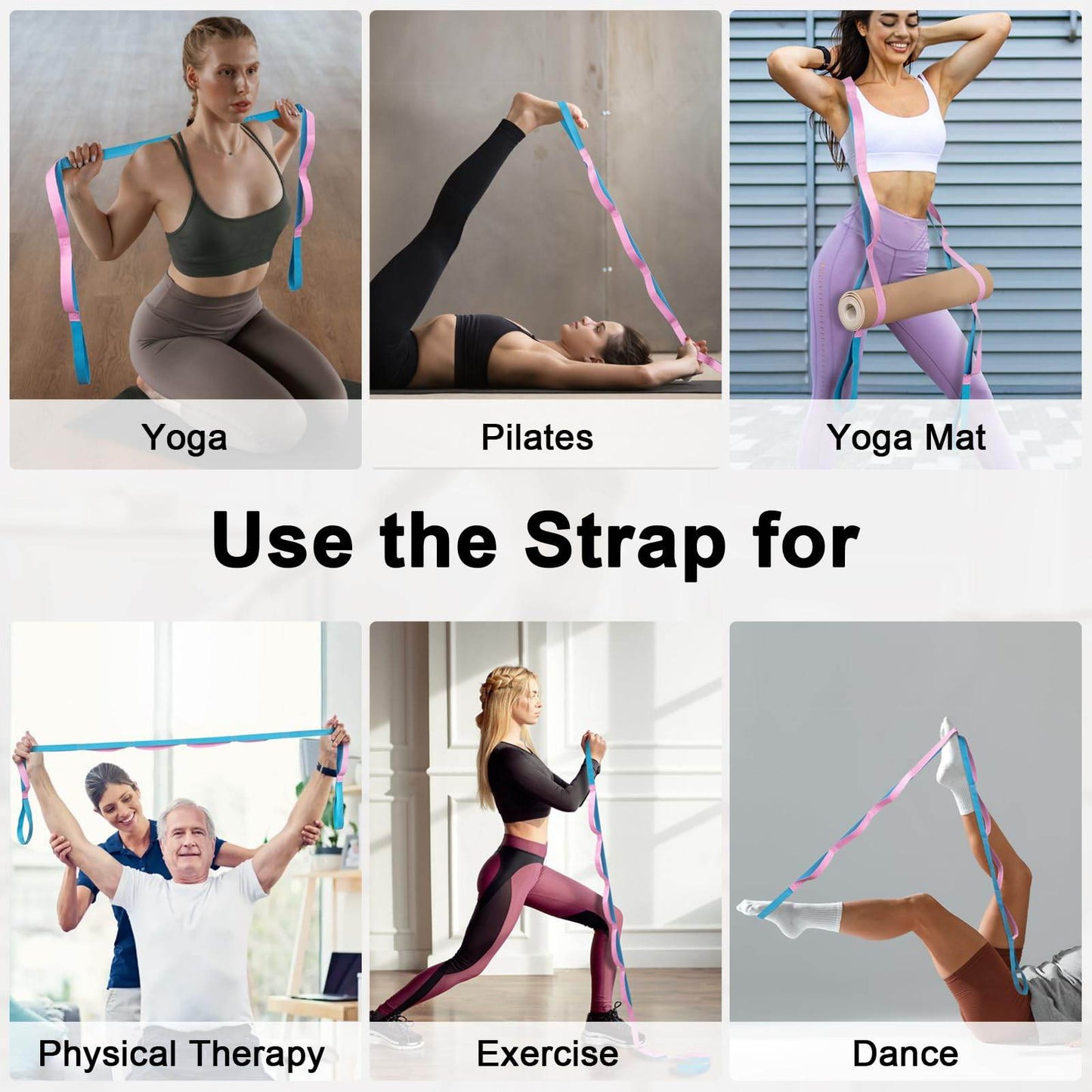 Amrules Yoga Strap for Stretching with 10 Loops Inelastic Soft Polyester Cotton Stretch Out Band for Exercise, Yoga, Pilates and Dance for Men and Women, Pink - zenfulharmony.com