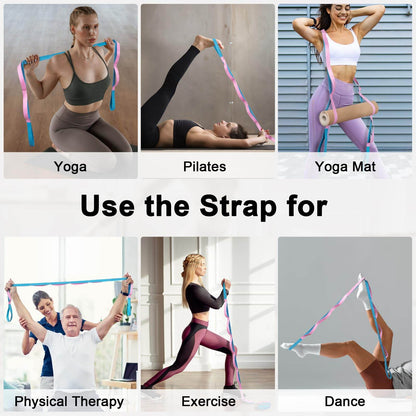 Amrules Yoga Strap for Stretching with 10 Loops Inelastic Soft Polyester Cotton Stretch Out Band for Exercise, Yoga, Pilates and Dance for Men and Women, Pink - zenfulharmony.com