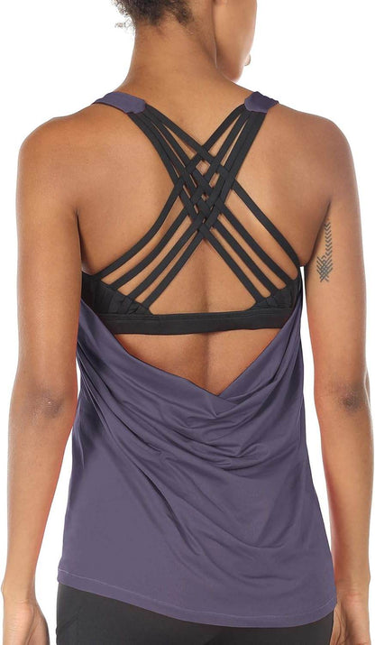 icyzone Women's Open Back Workout Athletic Yoga Tank Tops with Built in Bra - zenfulharmony.com