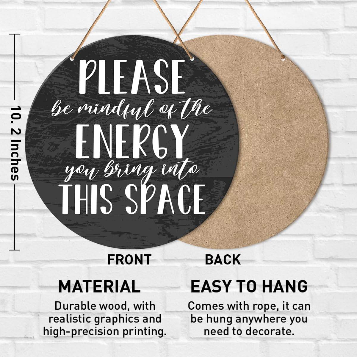 Positive Energy Door Sign, Zen Hanging Sign Decor Positive Energy Wall Decorations Farmhouse Witchy Sign for Door, Spiritual Room, Home, Office, Housewarming Gift for New House Home, Be Mindful Quote - zenfulharmony.com