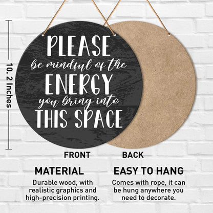 Positive Energy Door Sign, Zen Hanging Sign Decor Positive Energy Wall Decorations Farmhouse Witchy Sign for Door, Spiritual Room, Home, Office, Housewarming Gift for New House Home, Be Mindful Quote - zenfulharmony.com