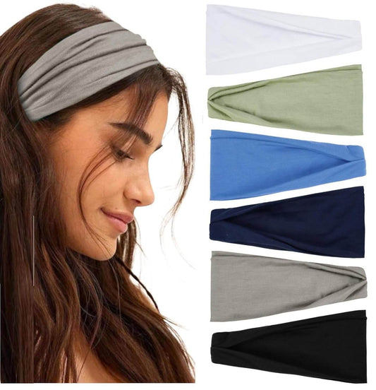 Huachi Women's Headbands for Yoga, Workout, Exercise - 6Pcs Elastic Hair Bands for Women's Hair - Tie Dye Bandeau Headband Sweatbands - Comfy Material - Upgraded Design - One Size - Black - zenfulharmony.com