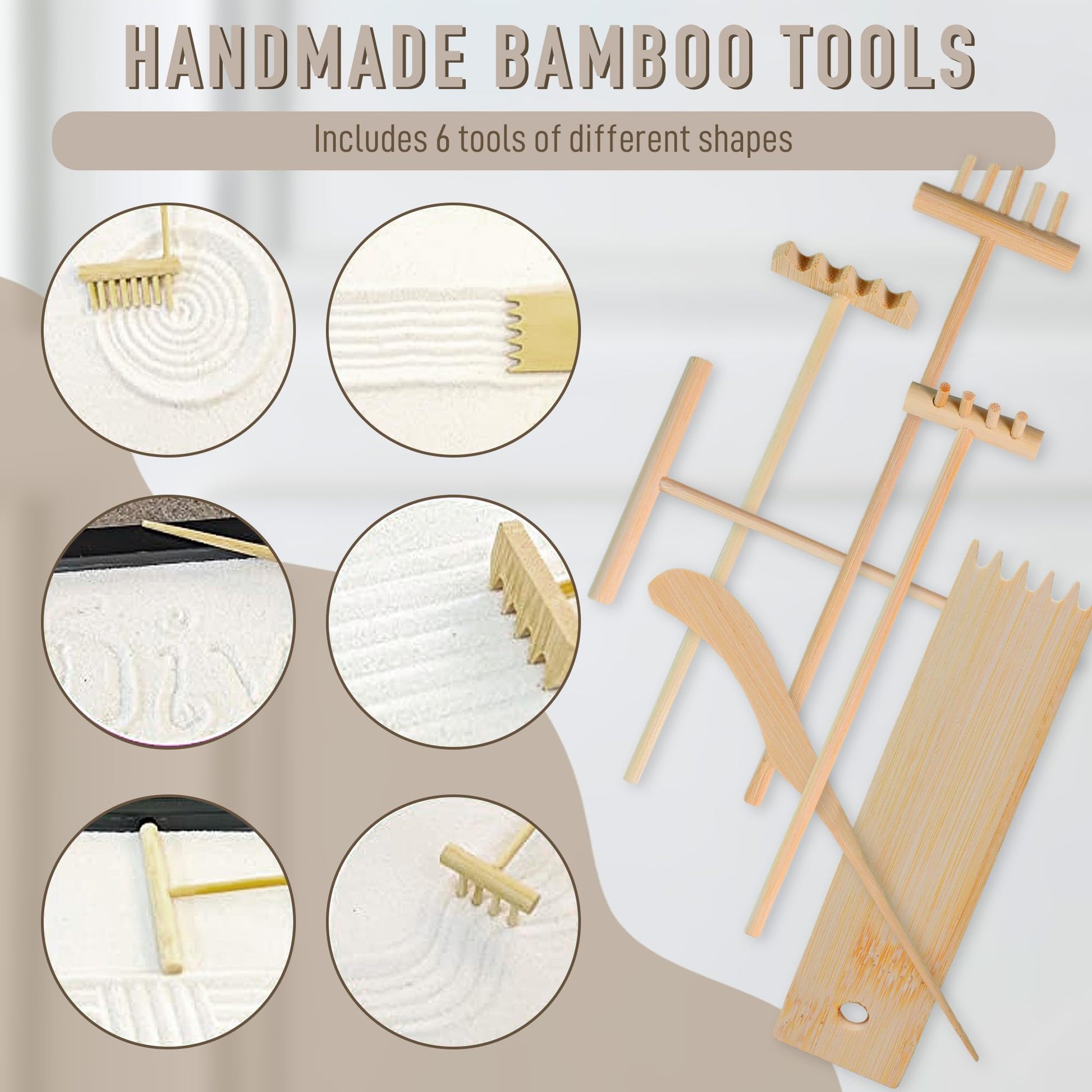 Japanese Zen Garden for Desk - Zen Garden Sand Kit, Artificial Bonsai Tree, Rakes & Accessories - Japanese Decor Office Home Desktop Relaxation Sandbox Decor. 9.5" Inches Wooden Round Tray - zenfulharmony.com