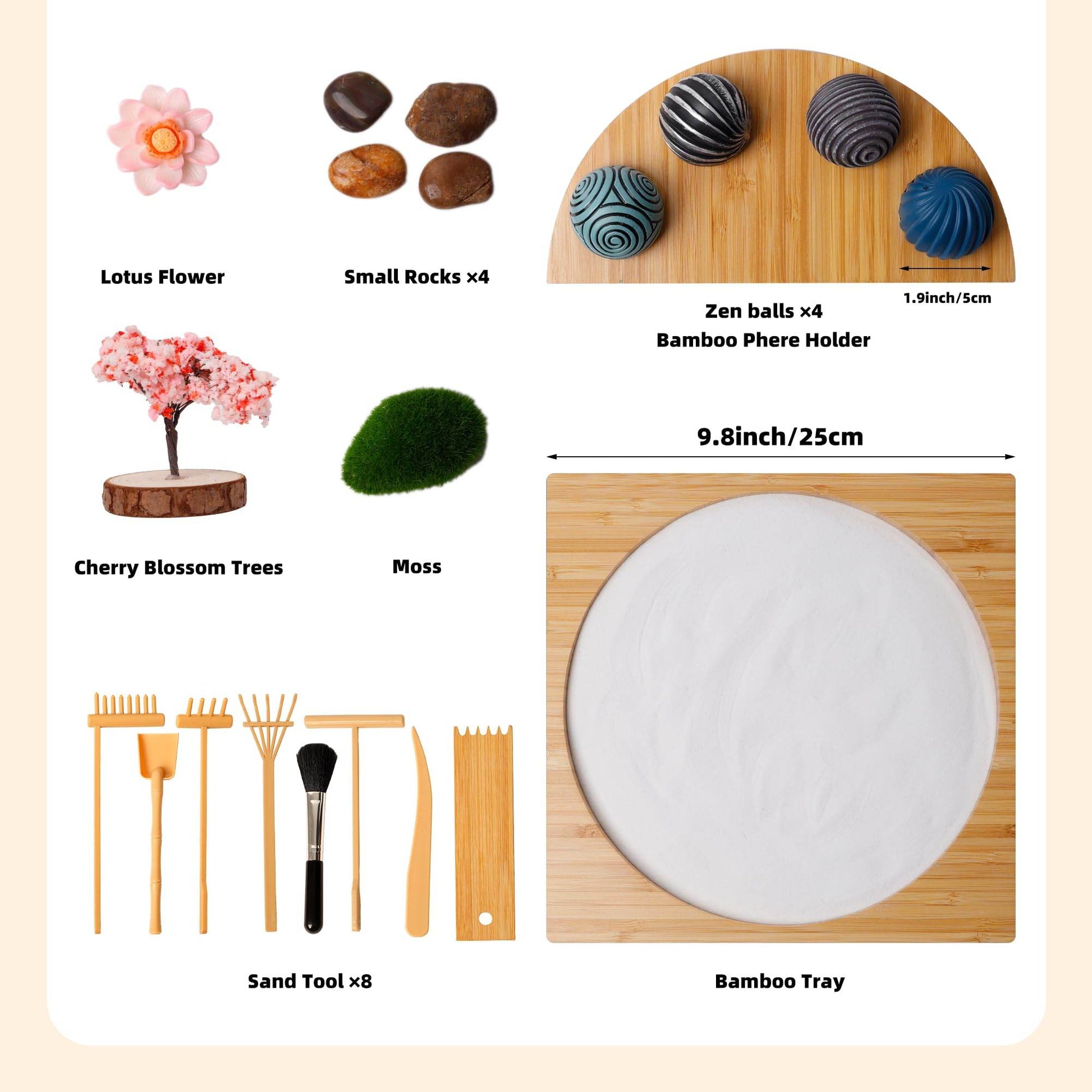 KERIDAZPLY Zen Garden Kit for Desk - DIY Sand Garden with Balls, Japanese Mini Zen Decor, Sand Tray Therapy Kit, Office Desktop Accessories - zenfulharmony.com