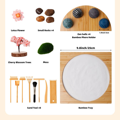 KERIDAZPLY Zen Garden Kit for Desk - DIY Sand Garden with Balls, Japanese Mini Zen Decor, Sand Tray Therapy Kit, Office Desktop Accessories - zenfulharmony.com