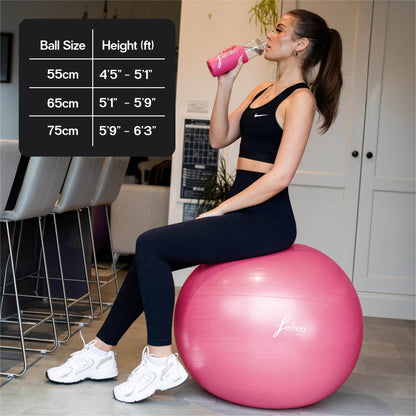 Femeo® Exercise Ball for Yoga, Stability, Pregnancy Pilates & Birthing | 100 Page Book | Over 50 Workout Exercises | Anti Burst Pink 65cm - zenfulharmony.com