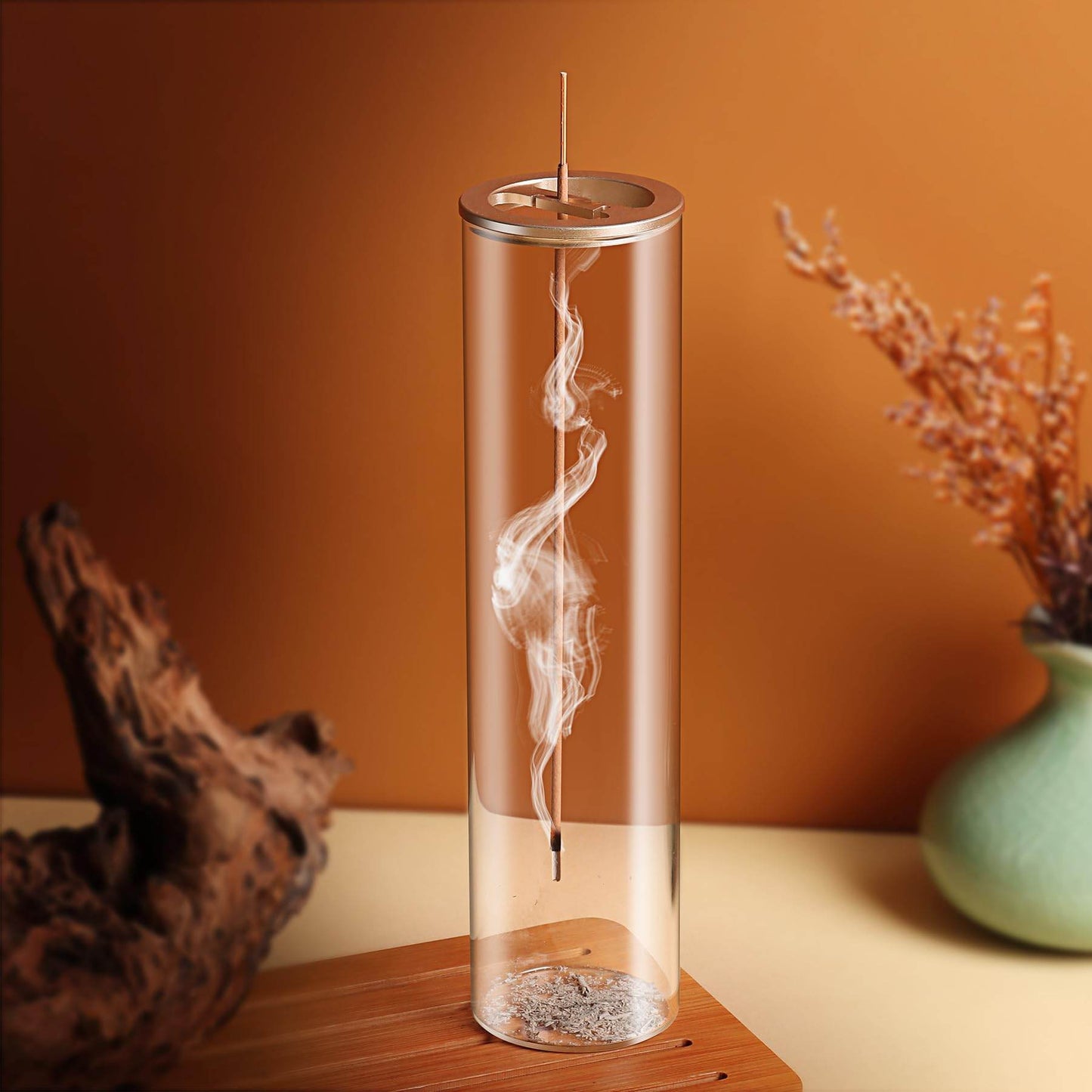 Incense Holder for Sticks [Anti-Ash Flying], Modern Insence-Stick Burner Holder with Removable Glass Ash Catcher, for Home Decor Yoga Meditation - zenfulharmony.com