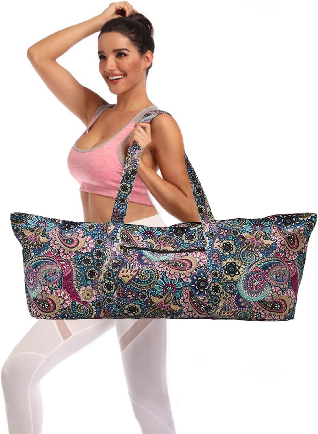 IwIeIaIrI Flower Pattern zipper yoga Mat Bag Duffle Bag Large Multipurpose Exercise Yoga Mat Bag and Yoga Mat tote bag Strap Zipper Pockets - zenfulharmony.com