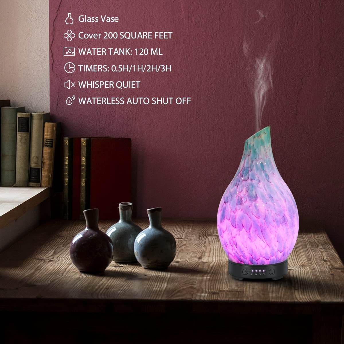 Essential Oil Diffuser 120ml Ultrasonic Aromatherapy Diffuser with Handmade Glass BPA Free, Auto Shut-Off 4 Timer Setting 7 Colors Changed LED for Home Yoga Office (Cobblestone) - zenfulharmony.com