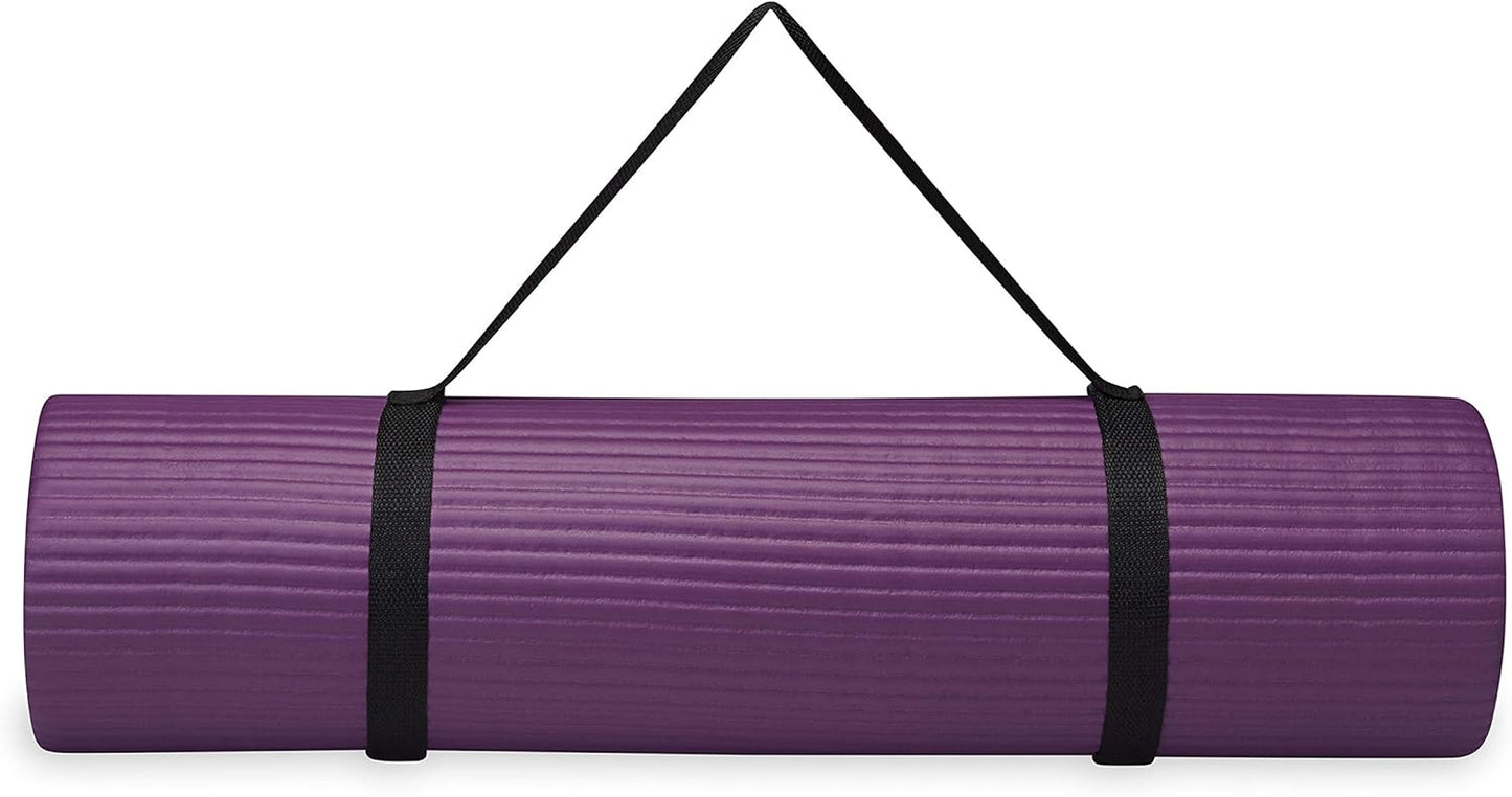 Gaiam Essentials Thick Yoga Mat Fitness & Exercise Mat with Easy-Cinch Yoga Mat Carrier Strap, 72"L x 24"W x 2/5 Inch Thick - zenfulharmony.com