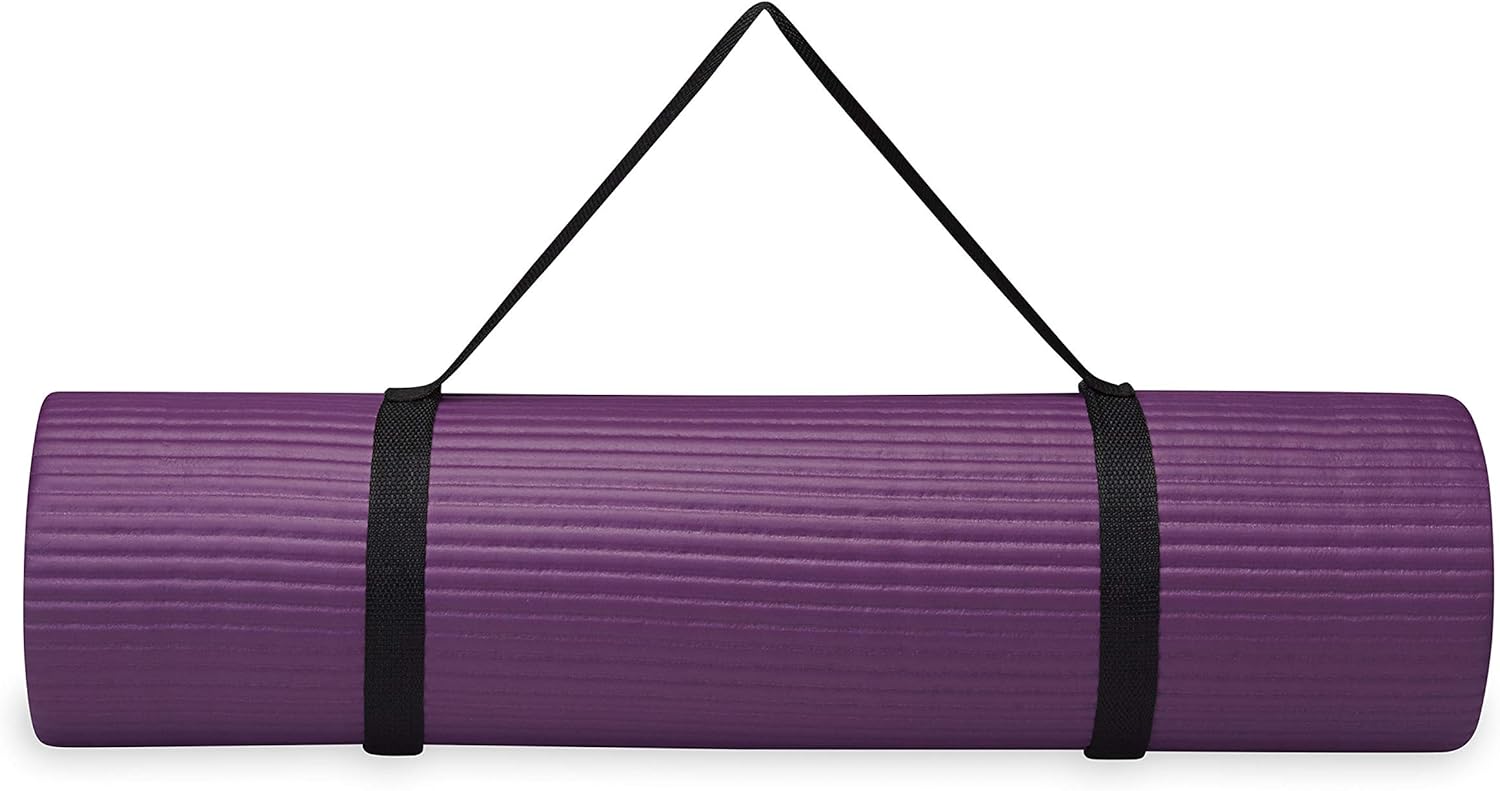 Gaiam Essentials Thick Yoga Mat Fitness & Exercise Mat with Easy-Cinch Yoga Mat Carrier Strap, 72"L x 24"W x 2/5 Inch Thick - zenfulharmony.com