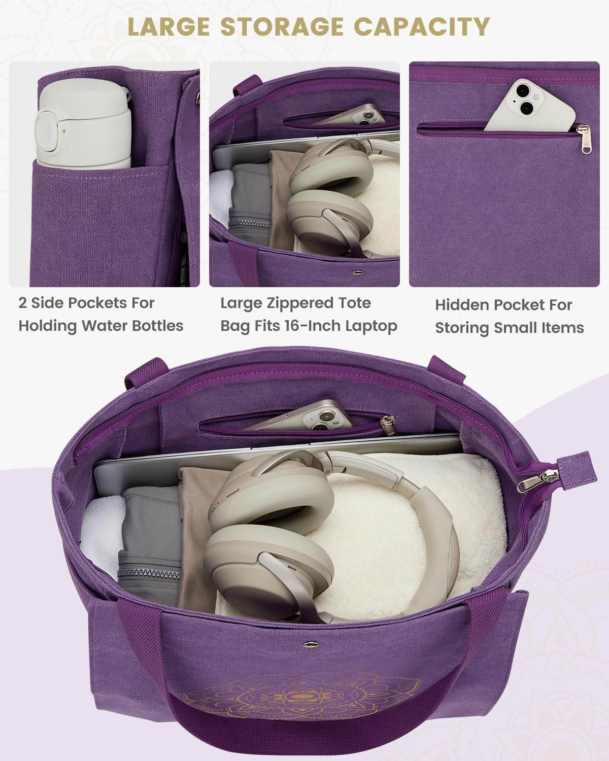 Gonex Yoga Mat Bag, Yoga Gym Bag Tote Bag with Multi Pockets For Women Men, Canvas Yoga Mat Carrier Take in Out Mat Easily For Pilates Travel Workout Office - zenfulharmony.com