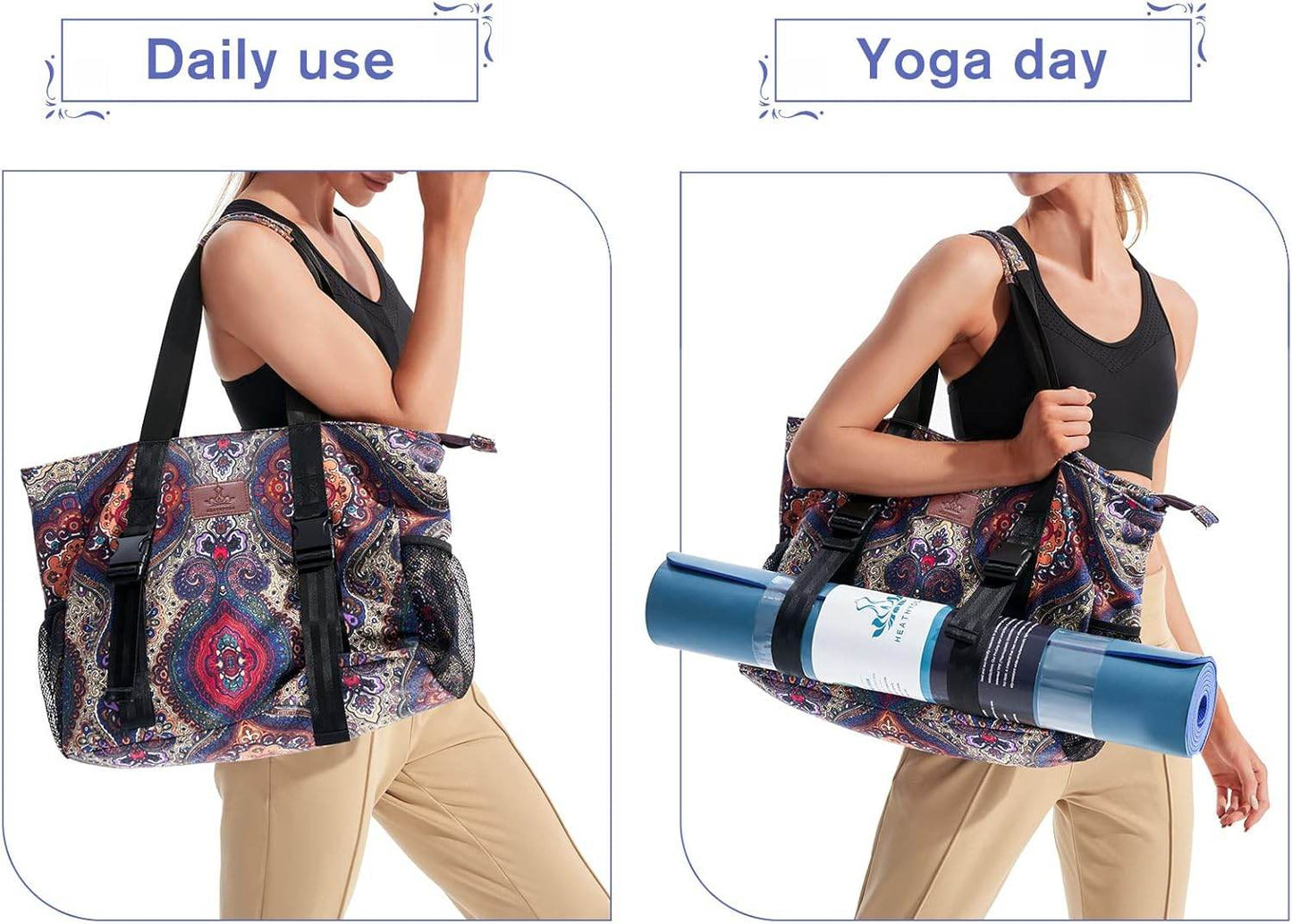 Heathyoga Multi-Functional Yoga Mat Carrier Gym Tote Bag - Large Mat Pocket, Women's Workout Bag - zenfulharmony.com