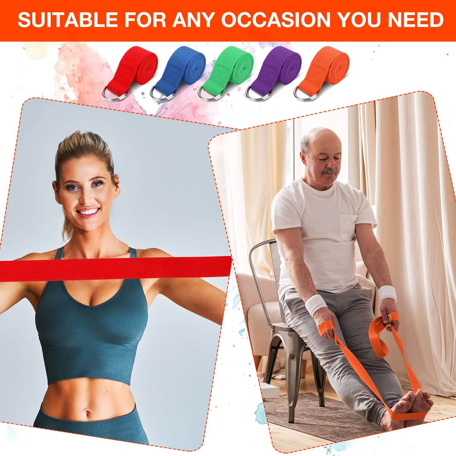 10 Pcs Yoga Strap 6Ft Exercise Stretch Bands for Flexibility with Adjustable Metal D Ring Buckle Loop Stretch Strap Non Elastic Yoga Belt Yoga Exercise Adjustable Straps for Pilates(Vivid Colors) - zenfulharmony.com