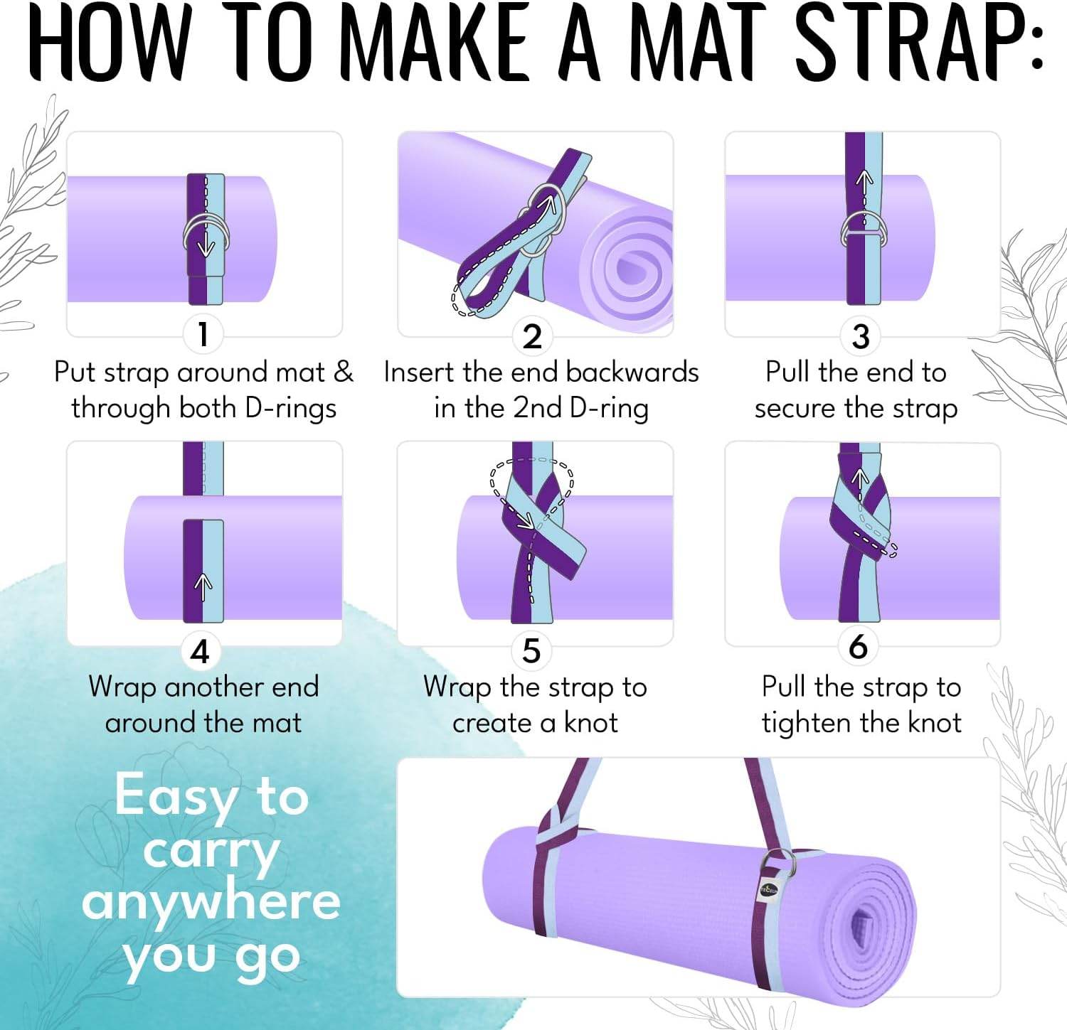 TECEUM Yoga Strap & Mat Strap – 2 IN 1 – Cotton – 6 ft 8 ft 10 ft (30+ colors) – Adjustable Non-Slip Belt for Yoga, Pilates, Stretching, Physiotherapy, Fitness & Home Workout – For Carrying Mats - zenfulharmony.com