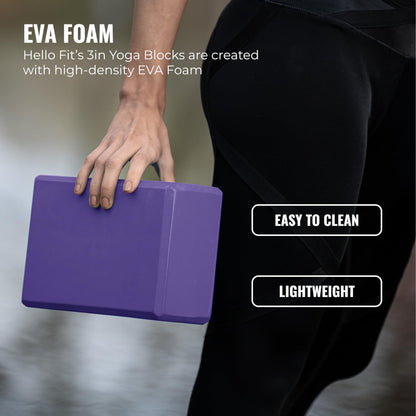 Hello Fit 3" Yoga Block, 10 Pack Bulk EVA Foam Yoga Blocks, Firm and Supportive Yoga Brick for Schools and Studios, Balance Foam for Stretching, Pilates, and Workout, 3" x 6" x 9", Purple - zenfulharmony.com