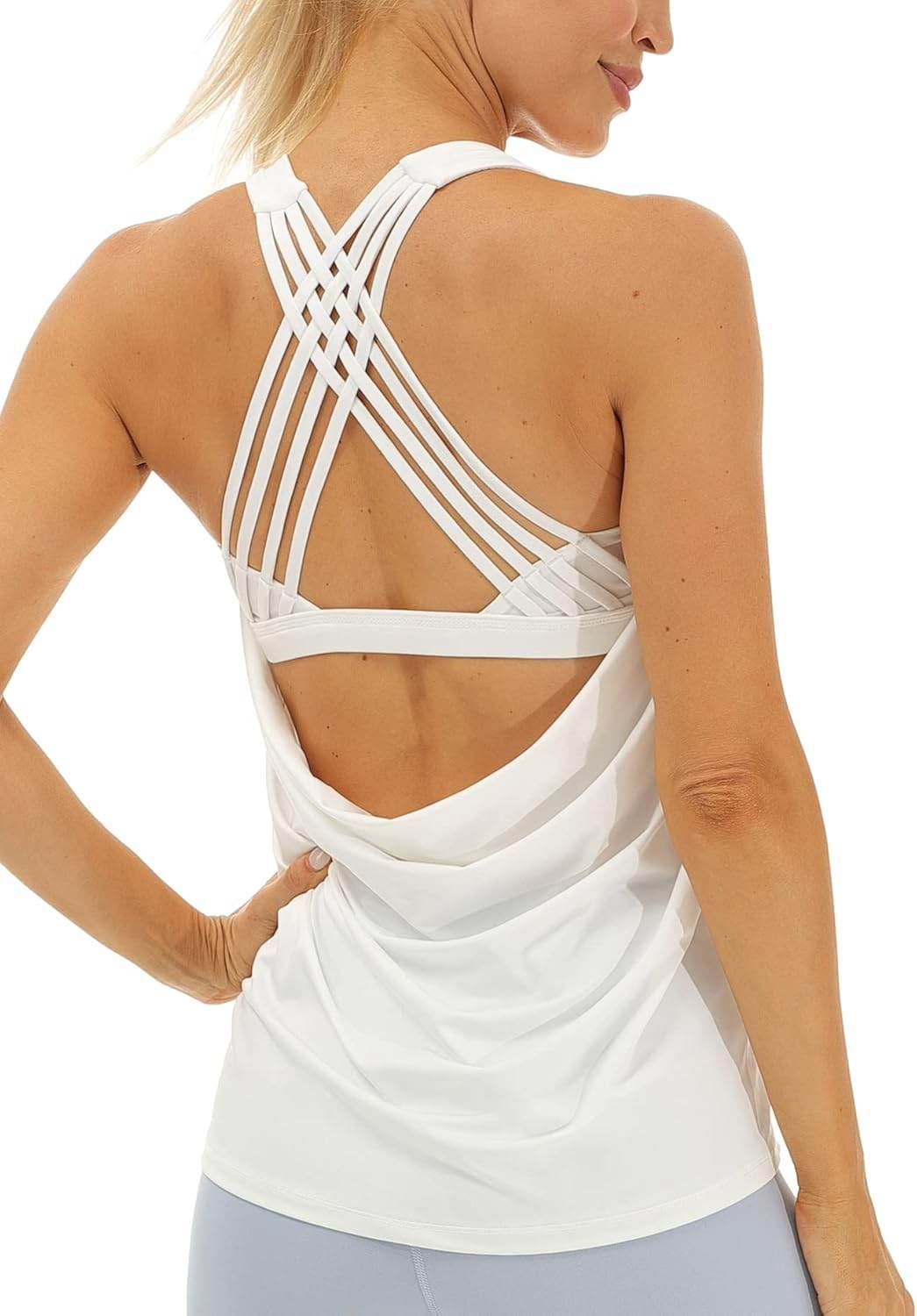 icyzone Women's Open Back Workout Athletic Yoga Tank Tops with Built in Bra - zenfulharmony.com