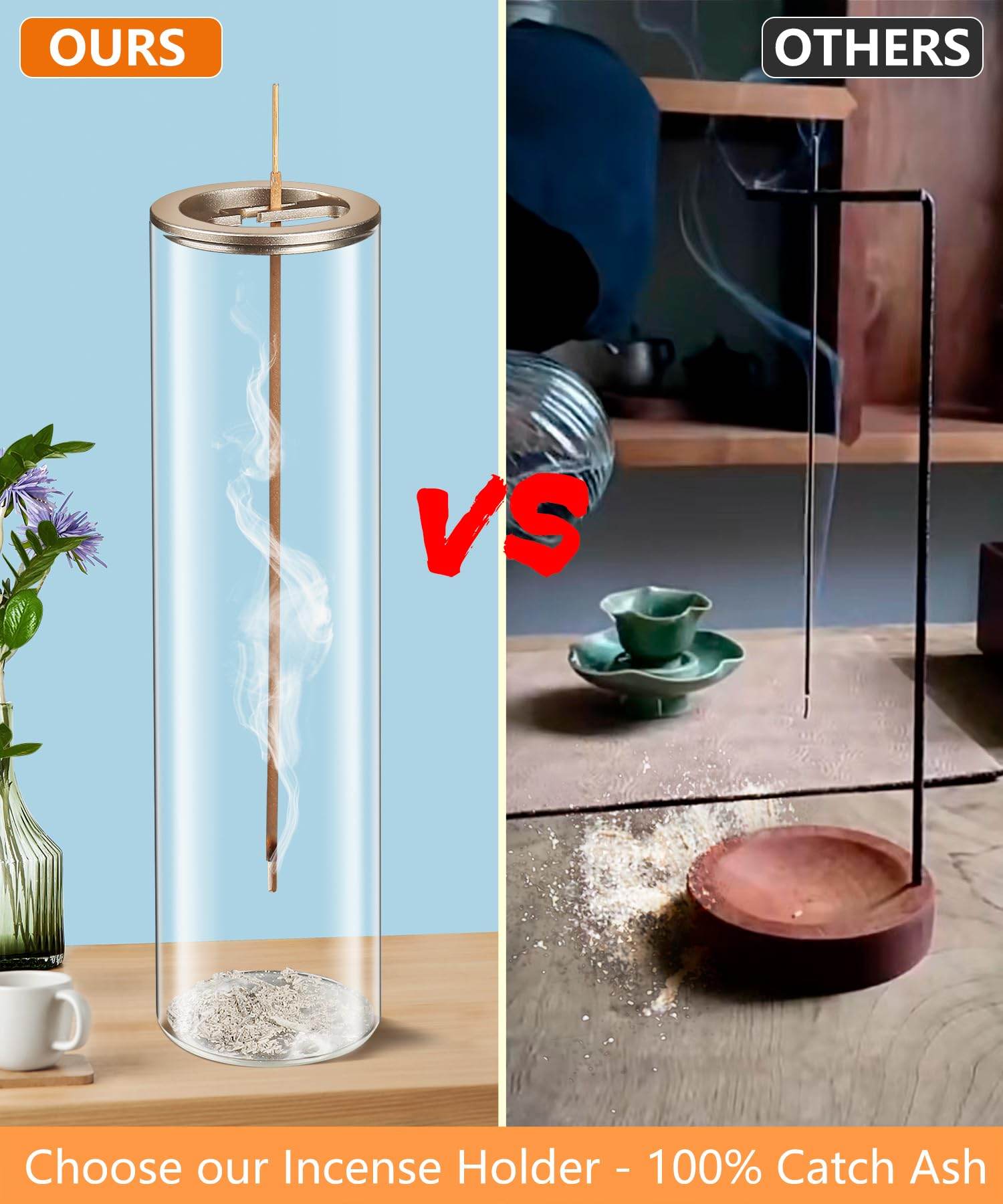 Incense Holder for Sticks [Anti-Ash Flying], Modern Insence-Stick Burner Holder with Removable Glass Ash Catcher, for Home Decor Yoga Meditation - zenfulharmony.com