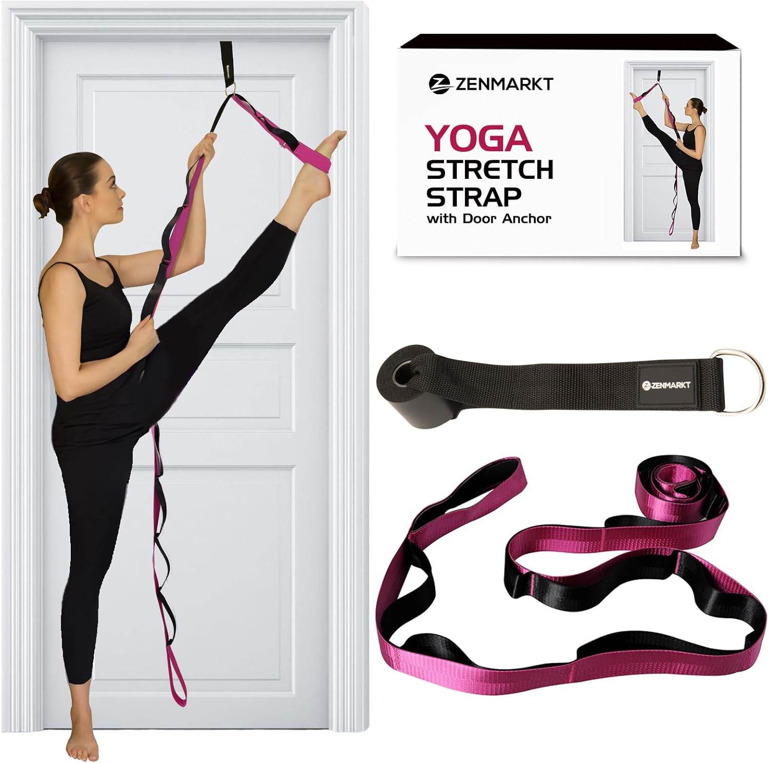 10-Loop Yoga Strap with Door Anchor – Stretch Strap for Flexibility, Deep Stretching, and Improved Balance – Perfect Yoga Accessory for All Fitness Levels - zenfulharmony.com