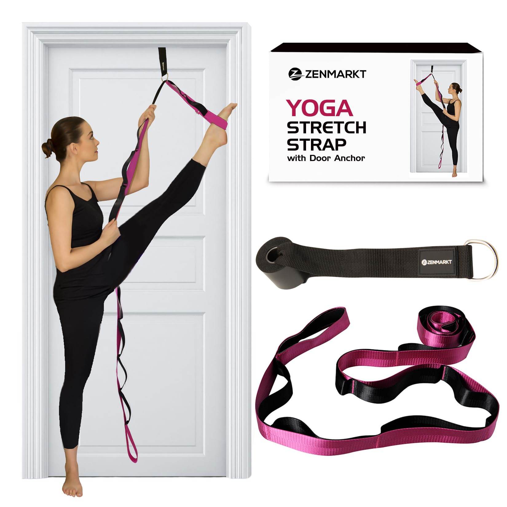 Yoga Stretching Strap with 10 Loops and Door Anchor - Stretch Straps with Loops for Flexibility - Perfect Yoga Strap for Stretching and Balance - Yoga Essentials for Home - zenfulharmony.com