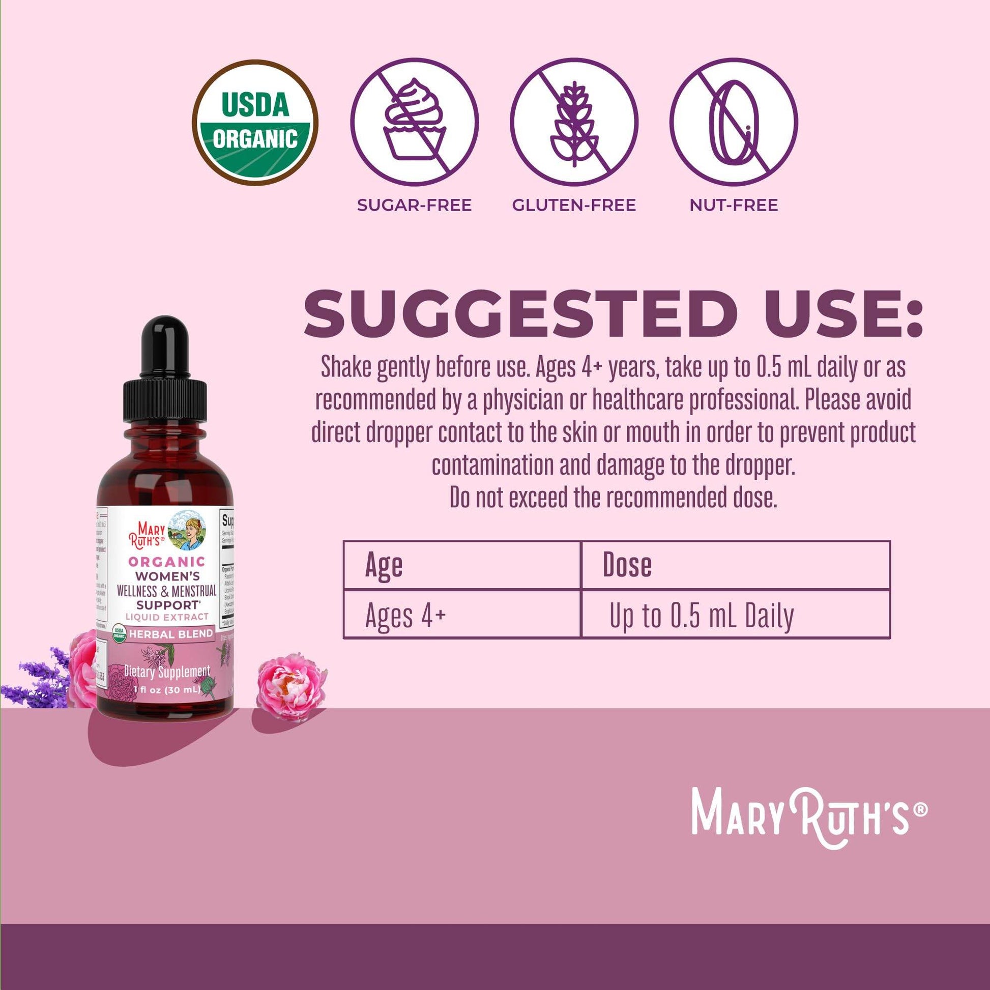 MaryRuth Organics USDA Organic Women's Wellness Liquid Herbal Supplements | Includes Stinging Nettle, Raspberry Leaf, Eleuthero Root, Chaste Tree Berry | Menstrual Support | Non-GMO, Vegan - zenfulharmony.com