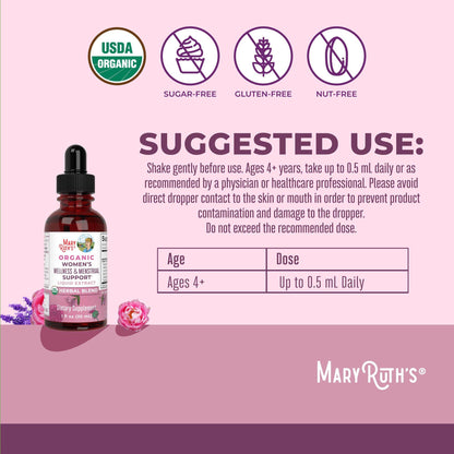 MaryRuth Organics USDA Organic Women's Wellness Liquid Herbal Supplements | Includes Stinging Nettle, Raspberry Leaf, Eleuthero Root, Chaste Tree Berry | Menstrual Support | Non-GMO, Vegan - zenfulharmony.com