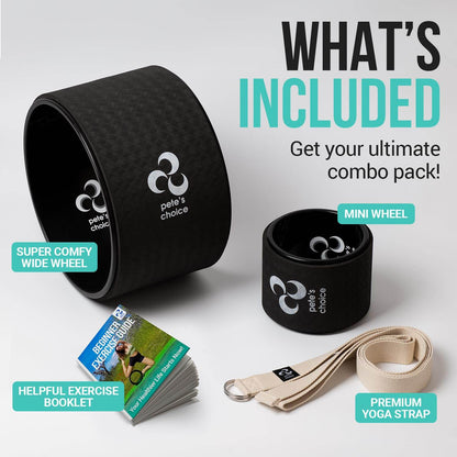 Extra Wide Yoga Wheel + Mini Wheel + Yoga Strap - Exercise booklet included. Home Yoga kit for beginners. Improve posture, better mobility. Relieve Back Pain. Extra Large Jumbo Wheel. Baby Wheel - zenfulharmony.com