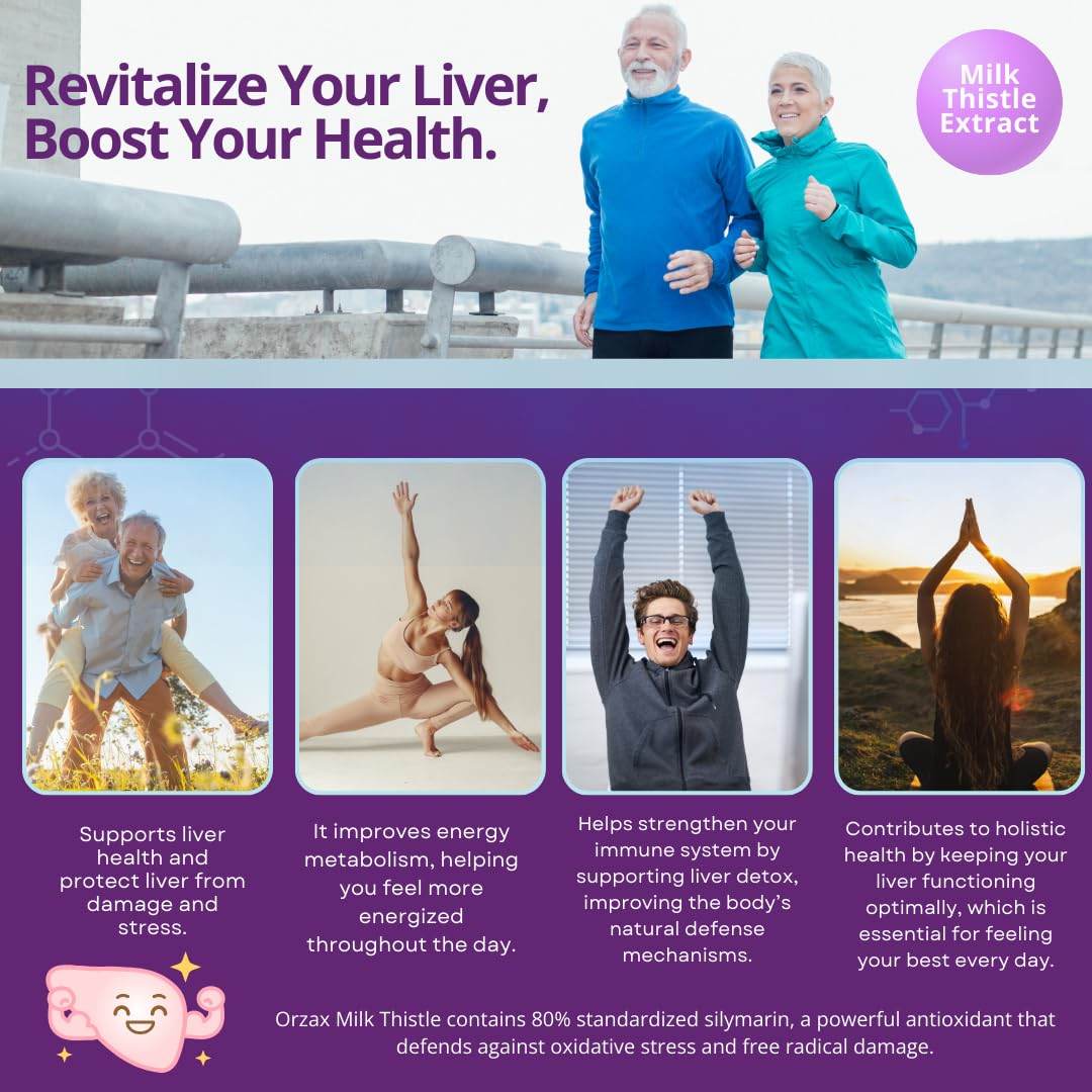 ORZAX Milk Thistle 250 mg - Herbal Supplement with 80% Silymarin Supplement, Dandelion, Artichoke Extract - Halal and Dairy-Free - 120 Vegetable Capsules - zenfulharmony.com