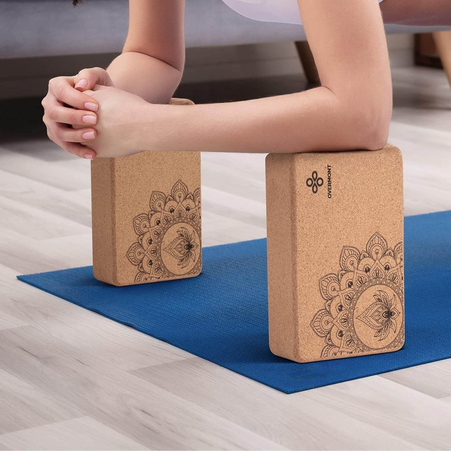 Overmont Cork Yoga Blocks 2 pack with 8ft Strap Set Natural Cork Yoga Bricks- High Density & Eco Friendly Yoga Accessories for Women - Ideal for Yoga Pilates General Fitness and Stretching 9x6x3'' - zenfulharmony.com